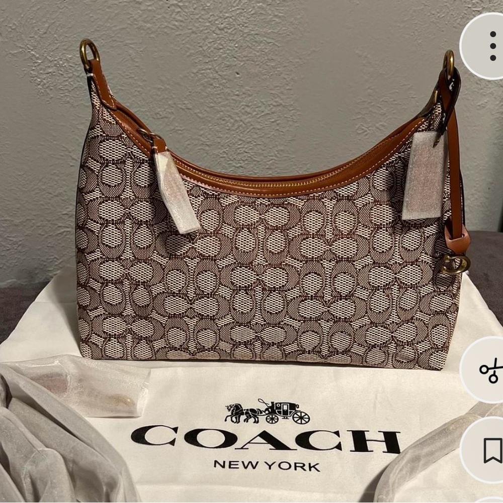 Coach Brown and Tan Signature Shoulder Bag